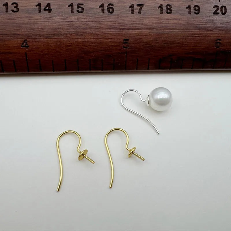 1Pair Solid 925 Sterling Silver Earring Hooks Holder Simple Pearl DIY Jewelry Making for Beads Settings Components Finding