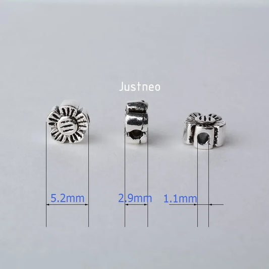 solid 925 sterling silver flower charm beads, Thai Silver spacer loose bead with 1.1mm hole jewelry diy components accessories