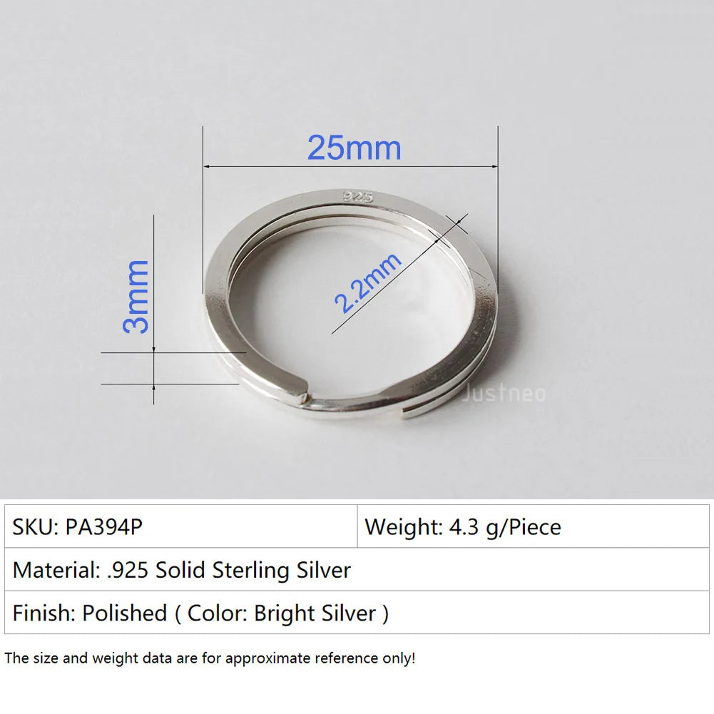 Solid 925 Sterling Silver Split Ring Key Ring, Round Flat Key Chain Rings Metal Split Ring for Home Keys Organization