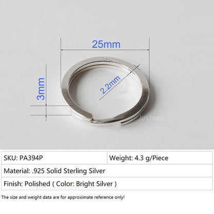 Solid 925 Sterling Silver Split Ring Key Ring, Round Flat Key Chain Rings Metal Split Ring for Home Keys Organization