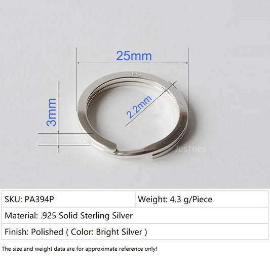 Solid 925 Sterling Silver Split Ring Key Ring, Round Flat Key Chain Rings Metal Split Ring for Home Keys Organization