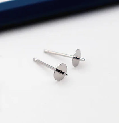 1 Pair Earring Studs Solid 925 Sterling Silver Ear Post Finding with Cupped Pad for Holding Pearl Beads Stones DIY Accessories