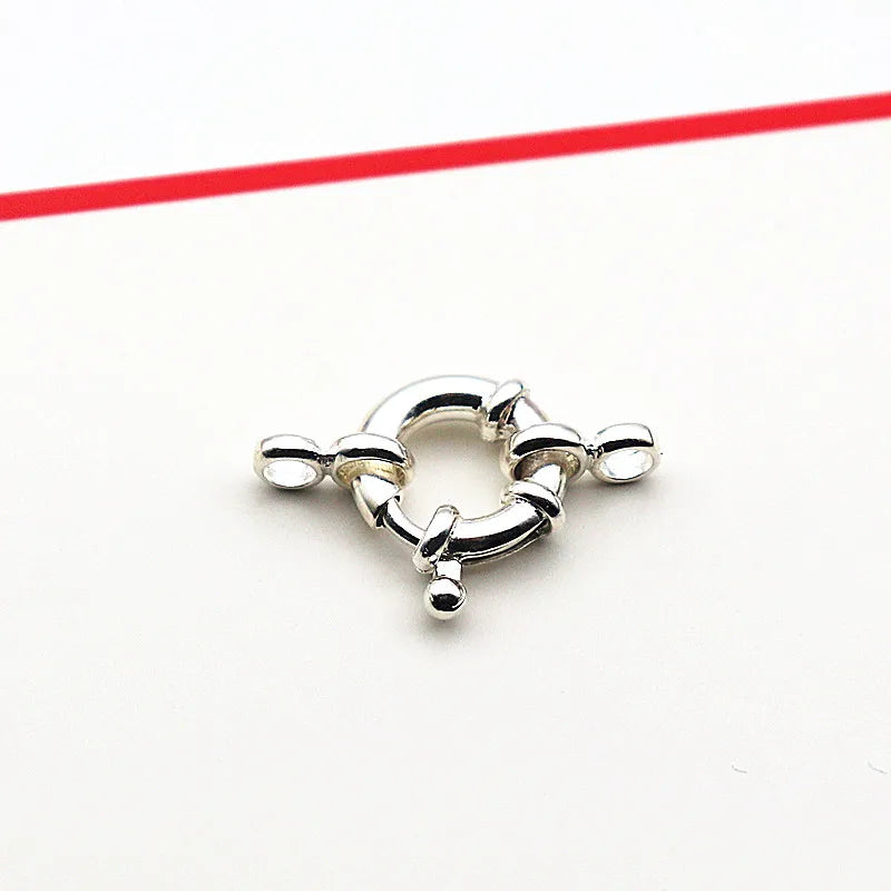 1Piece Solid 925 Sterling Silver Necklace Clasp 10/12/14mm Spring with 1 Strand Movable Nautical Ring for Bracelet DIY Jewelry