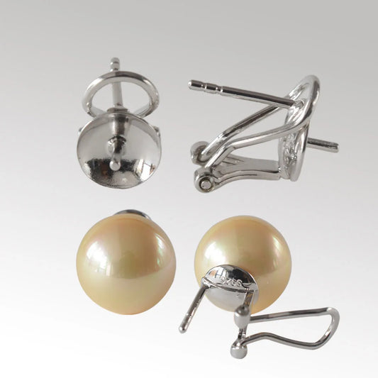 925 Sterling Silver Earring Stud Posts and Pull-up Backs with 8mm Pearl earring cups for Jewelry making supplies