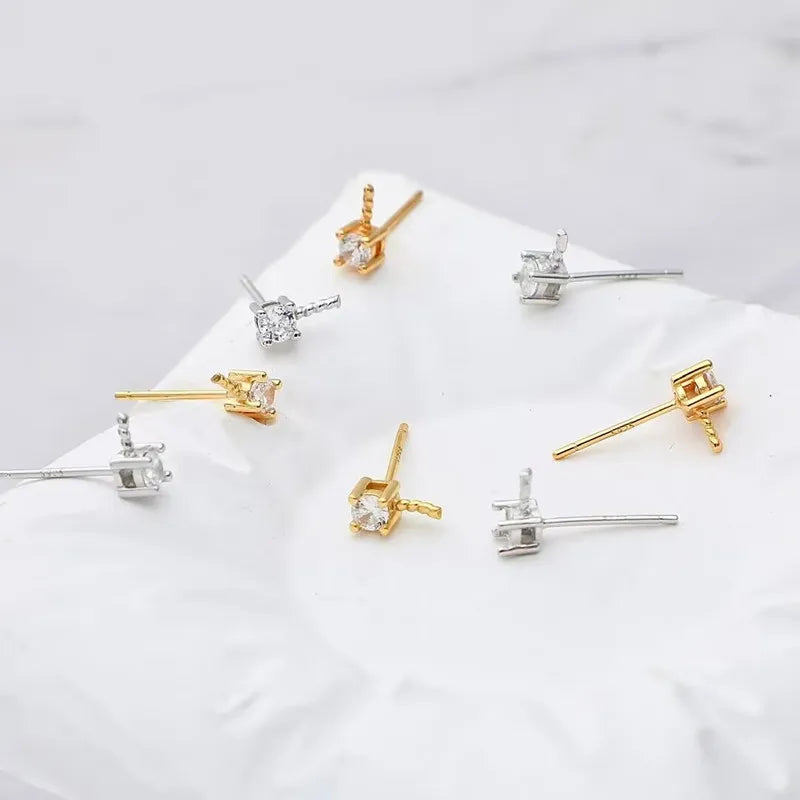 1Pair Solid 925 Sterling Silver Studs 3mm-6mm Princess Earring Fitting DIY Gold Plated Pearl Holder Accessories Finding