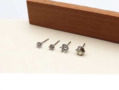 925 Sterling Silver DIY Accessories Earring Stud 6 Claw Settings for Round Crystal Beans Inlaying Findings Jewelry 6 5 4 3mm