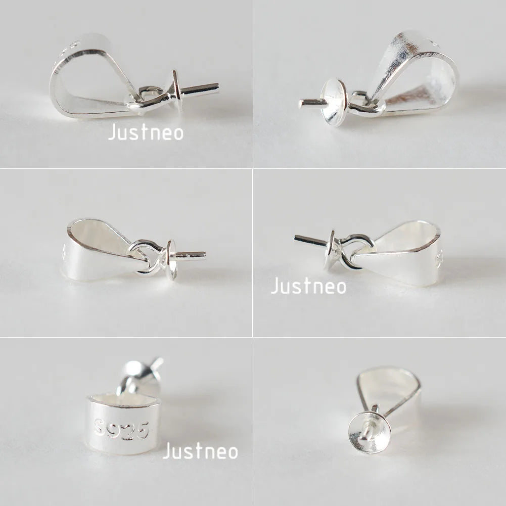 925 Silver Pendant Bail Connector with Pearl Cup Pin, Silver Pendant Bail with Cup Glue-on Pendant Connector for Jewelry Making