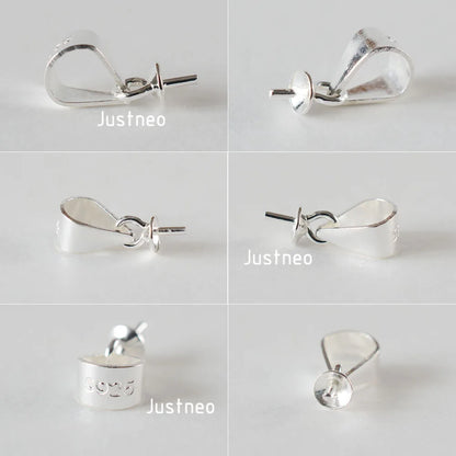925 Silver Pendant Bail Connector with Pearl Cup Pin, Silver Pendant Bail with Cup Glue-on Pendant Connector for Jewelry Making