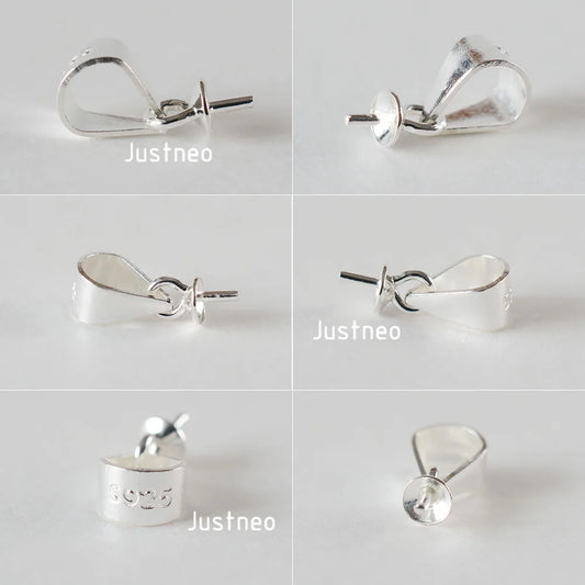 925 Silver Pendant Bail Connector with Pearl Cup Pin, Silver Pendant Bail with Cup Glue-on Pendant Connector for Jewelry Making