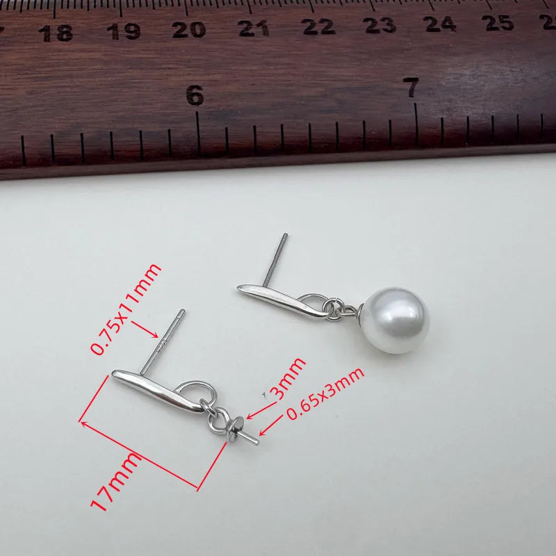 1Pair Solid 925 Sterling Silver Earring Studs DIY Accessories Making for Pearl Crystal Components Finding
