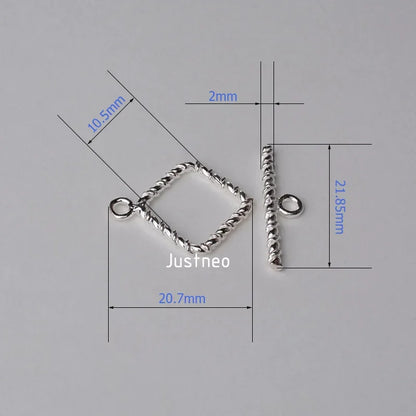 Solid 925 Sterling Silver Square Toggle Clasp Twisted ,1piece