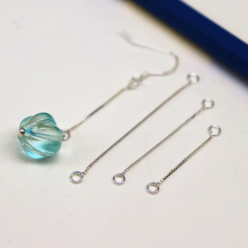 1 Pair Solid 925 Sterling Silver Earring Wire Box Chain 2-4cm for Ear Dangle Making Jewelry DIY Components