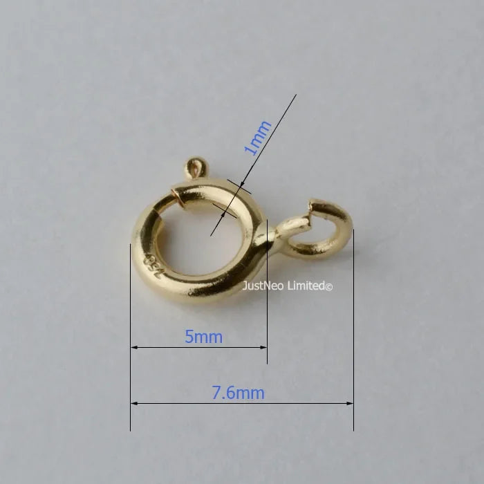 Solid 18k Karat Yellow Gold Spring Ring Clasp 5mm Au750 18ct Round Buckle for Necklace Jewelry Findings and Components