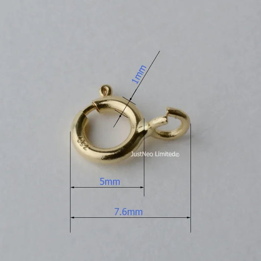 Solid 18k Karat Yellow Gold Spring Ring Clasp 5mm Au750 18ct Round Buckle for Necklace Jewelry Findings and Components