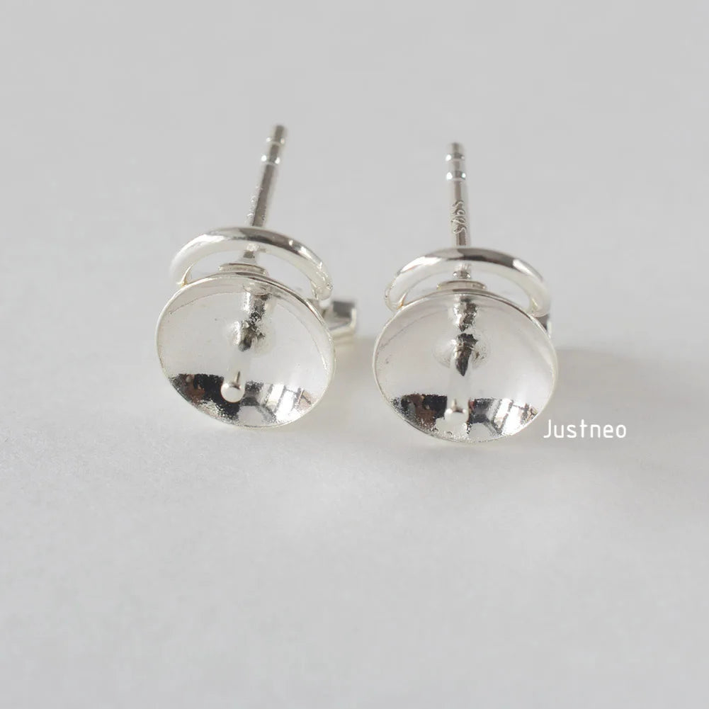 925 Sterling Silver Earring Stud Posts and Pull-up Backs with 8mm Pearl earring cups for Jewelry making supplies