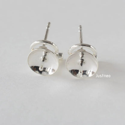 925 Sterling Silver Earring Stud Posts and Pull-up Backs with 8mm Pearl earring cups for Jewelry making supplies