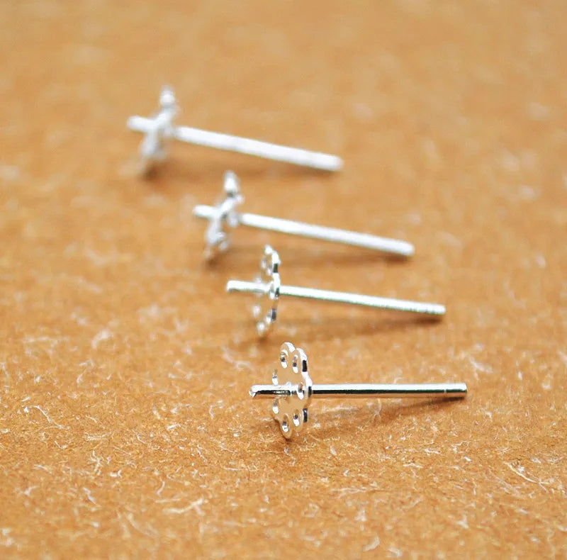 1 Pair 5mm Solid 925 Sterling Silver Earring Post Ear Studs with Cupped Pad Holding Jewelry Pearl Round Beads Making DIY