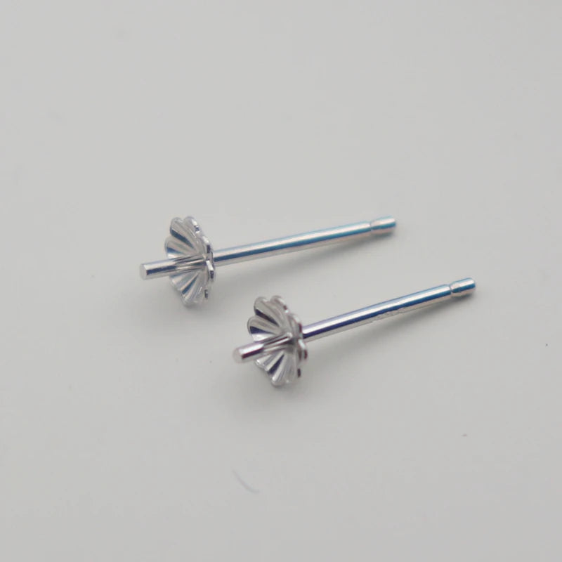 1Pair  925 Sterling  Silver Earring Settings Etud Flower Shape for Pearl Round Beans Accessories DIY Stones for Lady 1 Pair