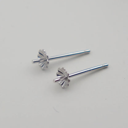 1Pair  925 Sterling  Silver Earring Settings Etud Flower Shape for Pearl Round Beans Accessories DIY Stones for Lady 1 Pair