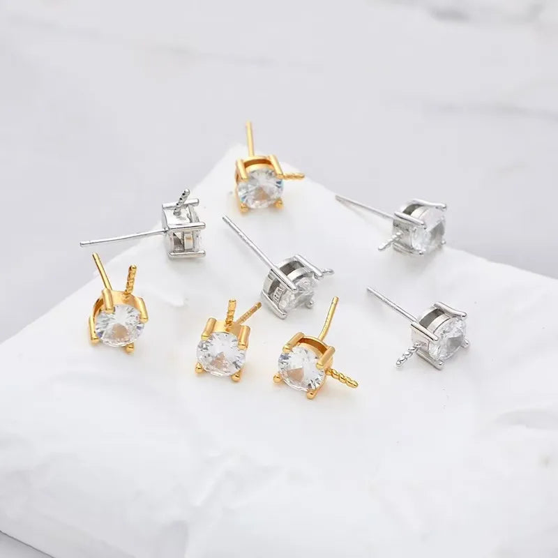 1Pair Solid 925 Sterling Silver Studs 3mm-6mm Princess Earring Fitting DIY Gold Plated Pearl Holder Accessories Finding