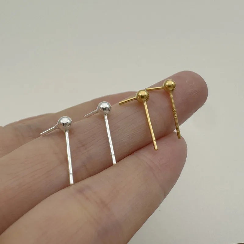 1Pair Solid 925 Sterling Silver 3mm Earring for Round Pearl beads DIY Accessories Making Components Finding