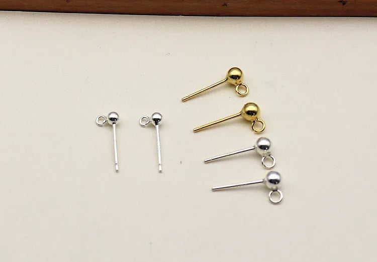 3mm Solid 925 Sterling Silver Ball Earring Post with Open Jump Ring  DIY Components Jewelry Making Earring Accessories Findings