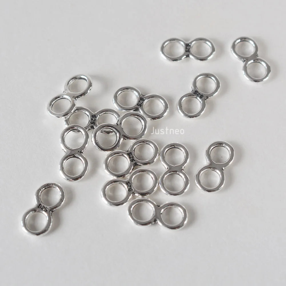 925 Sterling Silver Figure 8 Double Ring Connector Links, Oxidized Silver Double Ring Chain End Connector