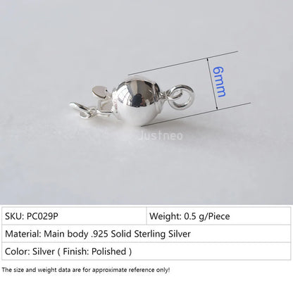 Solid 925 Sterling Silver Round Ball Box Clasp for Pearl Necklace Jewelry diy Components, 1 piece/lot