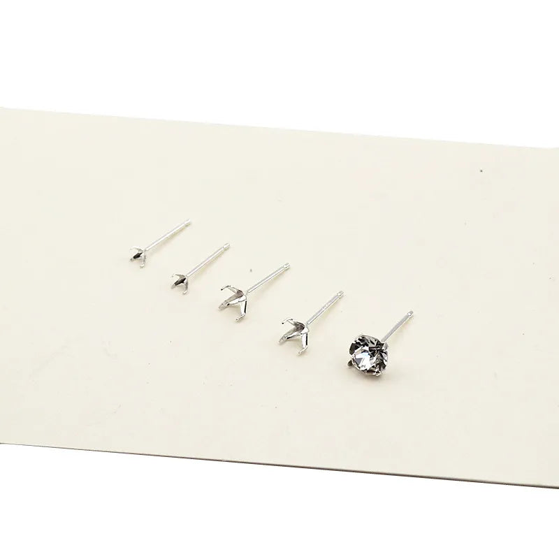 1 Pair  S925 Sterrling Silver Blank Earring Post Stud 4 Claw Plating with 2.5 3 4 5 6 8mm Pad for DIY Jewelry Findings Making