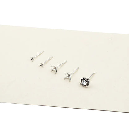 1 Pair  S925 Sterrling Silver Blank Earring Post Stud 4 Claw Plating with 2.5 3 4 5 6 8mm Pad for DIY Jewelry Findings Making