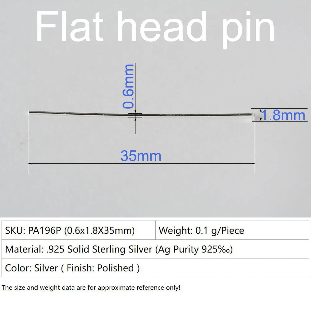 925 Sterling Silver head pins for jewelry making supplies, t needle pins