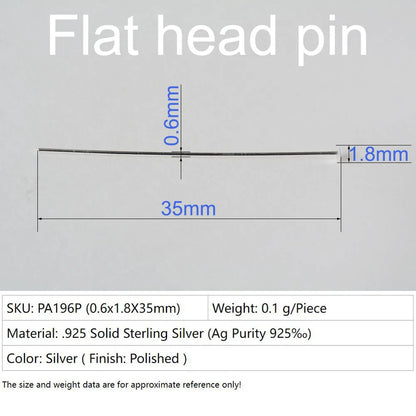 925 Sterling Silver Flat Head Pins, Silver T-pin For Jewelry Making Findings