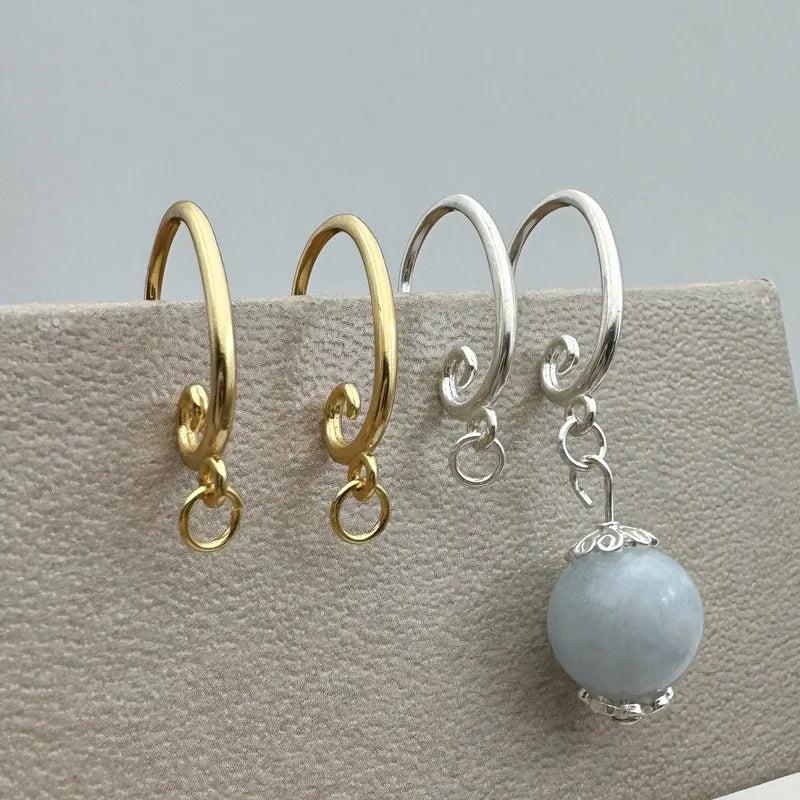 1 Pair Solid 925 Sterling Silver Earring Hooks DIY Jewelry Making Gold Color Round