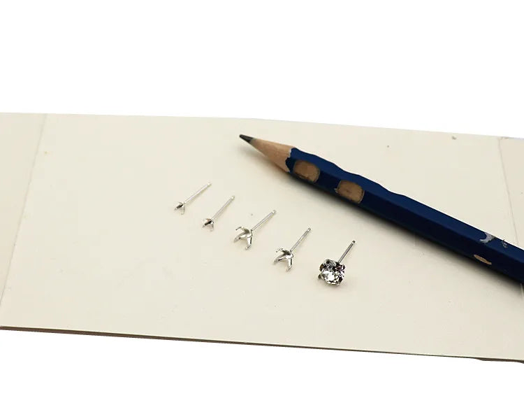 1 Pair  S925 Sterrling Silver Blank Earring Post Stud 4 Claw Plating with 2.5 3 4 5 6 8mm Pad for DIY Jewelry Findings Making
