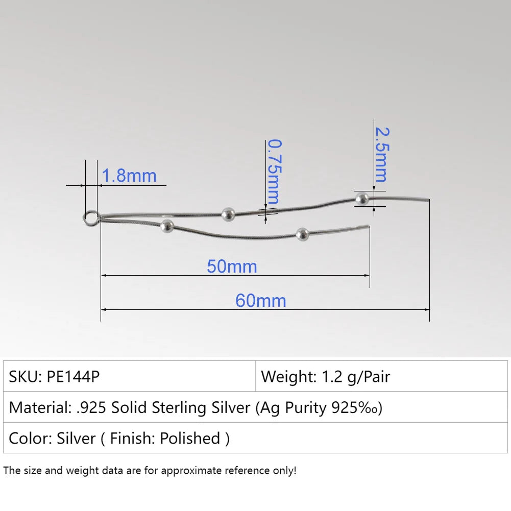 925 Sterling Silver chain earrings, 925 Silver Dangle Earring Box Chain Ear Thread for women
