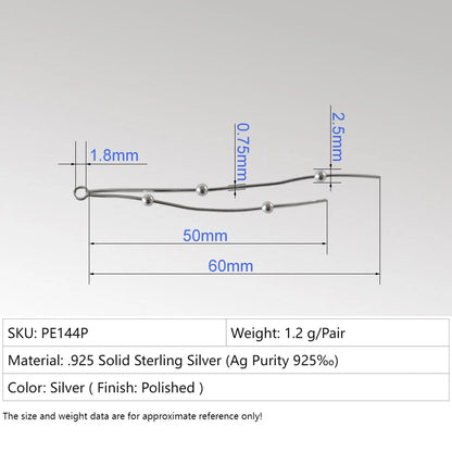 925 Sterling Silver chain earrings, 925 Silver Dangle Earring Box Chain Ear Thread for women