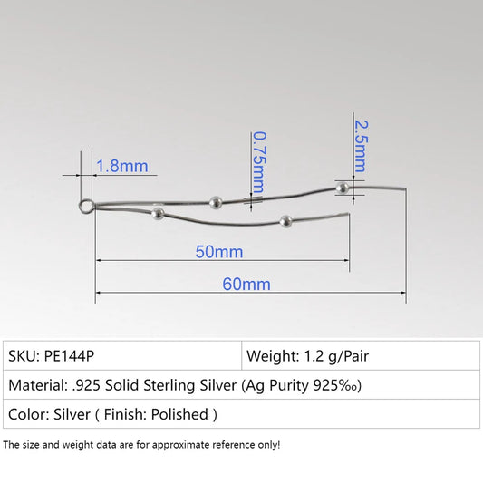 925 Sterling Silver chain earrings, 925 Silver Dangle Earring Box Chain Ear Thread for women