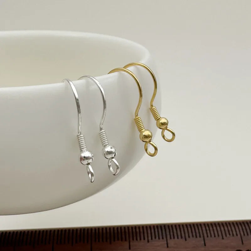 1Pair Solid 925 Sterling Silver Earring Hooks with Loop 18k Gold Color DIY Accessories Making Materials Finding
