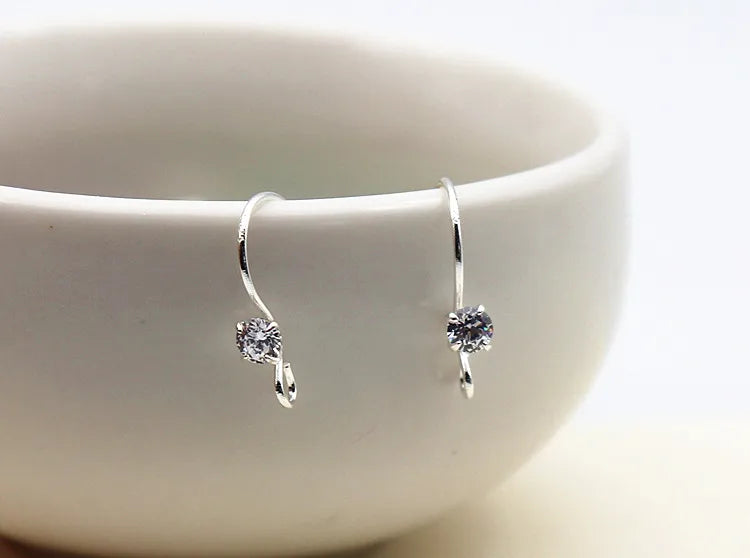1Pair Solid 925 Sterling Silver Earring Hooks with Stones for Jewelry Making Accessories DIY Finding Components