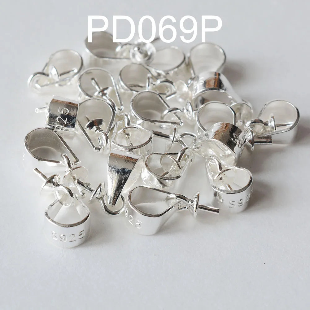 925 Silver Pendant Bail Connector with Pearl Cup Pin, Silver Pendant Bail with Cup Glue-on Pendant Connector for Jewelry Making