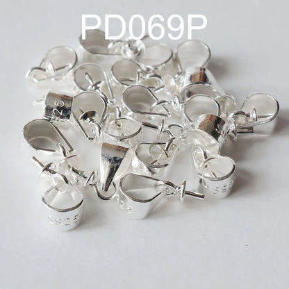 925 Silver Pendant Bail Connector with Pearl Cup Pin, Silver Pendant Bail with Cup Glue-on Pendant Connector for Jewelry Making
