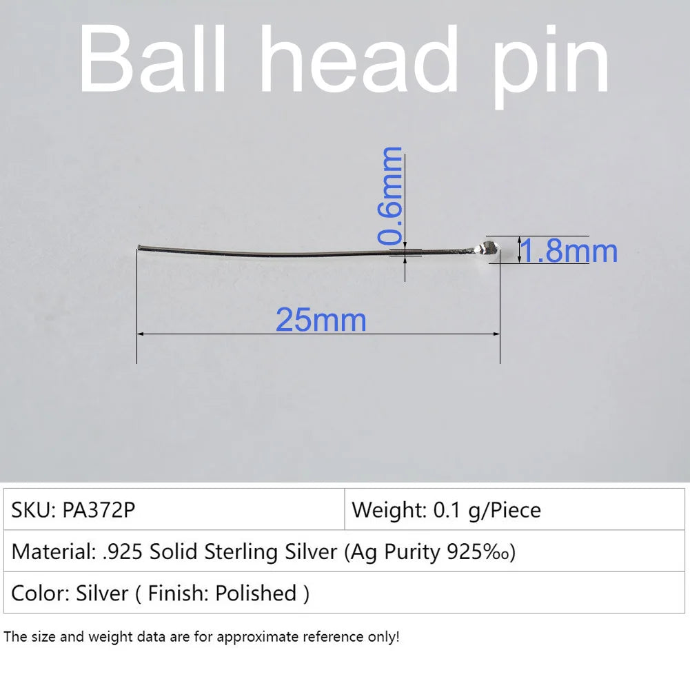 925 Sterling Silver head pins for jewelry making supplies, t needle pins