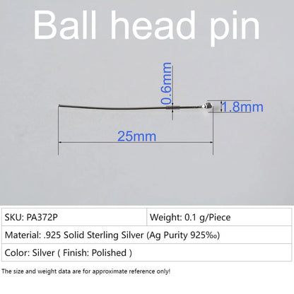 925 Sterling Silver head pins for jewelry making supplies, t needle pins
