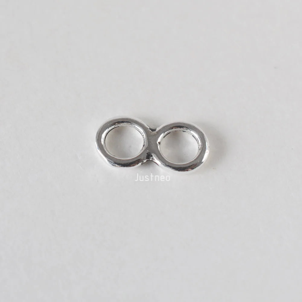 925 Sterling Silver Figure 8 Double Ring Connector Links, Oxidized Silver Double Ring Chain End Connector