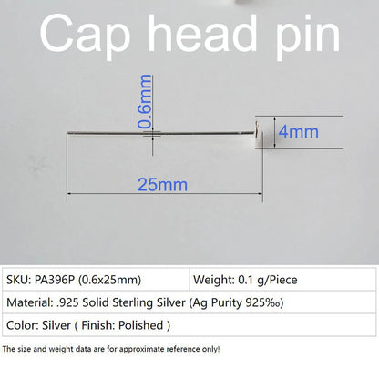 925 sterling silver bead cap head pins for Gemstone Jewelry Making Beads,T-pins Needles Pin Jewelry Findings