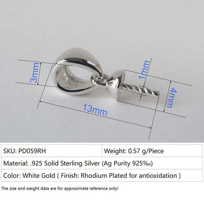 Solid 925 sterling silver bail pendant clasp connector, pinch bail with cup peg for necklace & pendant jewelry