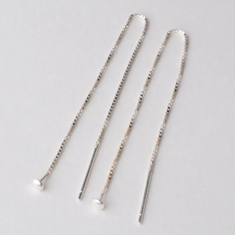earwire,solid 925 sterling silver ear thread, Box Chain earring wire with Headpin