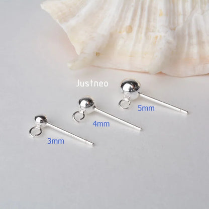 Solid 925 Sterling Silver Ball Earring Post with open Jump Ring, DIY