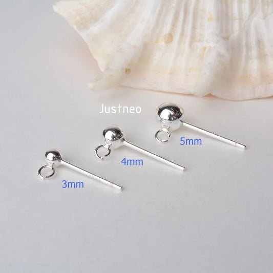 Solid 925 Sterling Silver Ball Earring Post with open Jump Ring, DIY