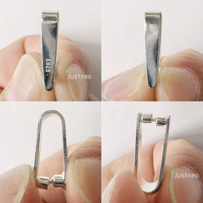 Sterling Silver Clip On Pinch in Pendant Bail Connectors Clasp Slider for Jewelry Making